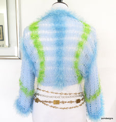 Light Blue Summer Shrug, Lacy Knit Sweater Shrug, Gift for Teens - PZM Designs 