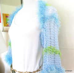 Light Blue Summer Shrug, Lacy Knit Sweater Shrug, Gift for Teens - PZM Designs 