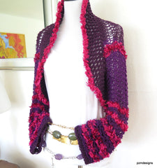 Plum Knit Shrug, Lacy Knit Sweater Shrug, Gift for Her - PZM Designs 