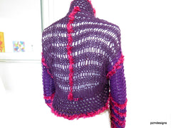 Plum Knit Shrug, Lacy Knit Sweater Shrug, Gift for Her - PZM Designs 