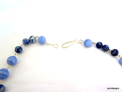 Blue Lace Agate Statement Necklace, Blue gemstone necklace - PZM Designs 