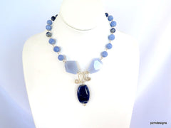 Blue Lace Agate Statement Necklace, Blue gemstone necklace - PZM Designs 