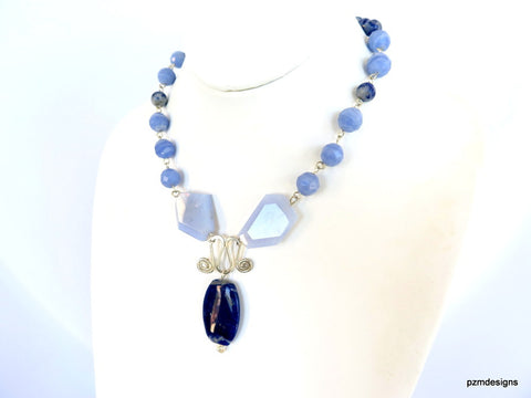 Blue Lace Agate Statement Necklace, Blue gemstone necklace