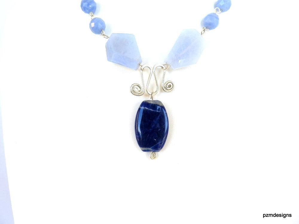 Blue Lace Agate Statement Necklace, Blue gemstone necklace – PZM Designs