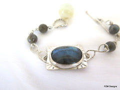 Labradorite silver bracelet, artisan made line bracelet - PZM Designs 