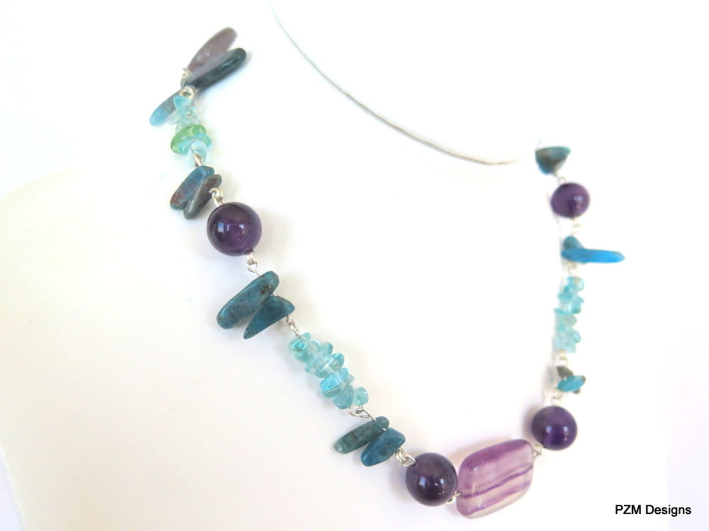 Apatite, Amethyst and Fluorite Beaded Necklace – PZM Designs