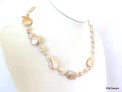 Peach baroque pearl strand, bridal jewelry - PZM Designs 