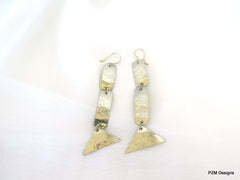 Long minimalist earrings, hammered silver artisan crafted dangle earrings, gift under 40 - PZM Designs 