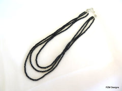 Black Spinel Triple Strand Necklace - PZM Designs 