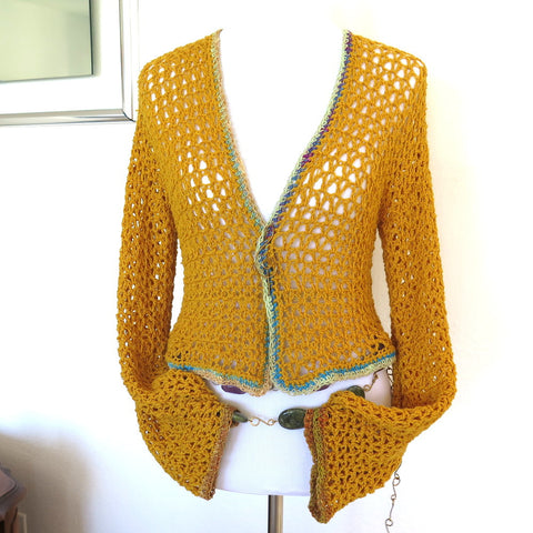 Marigold  Crochet Jacket, Hand Crochet Yellow Sweater Shrug