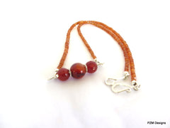 Orange garnet trapeze necklace, spessartite garnet and fire agate gemstone necklace - PZM Designs 