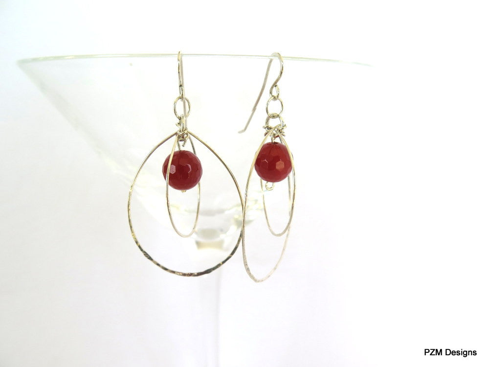 Carnelian and Sterling Orbit Earrings, Gift for Her - PZM Designs 