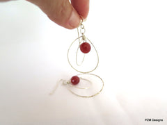 Carnelian and Sterling Orbit Earrings, Gift for Her - PZM Designs 