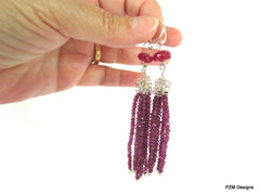 Natural Purple Garnet Tassel Earrings with Ruby Accents, Art Deco Tassel Earrings - PZM Designs 