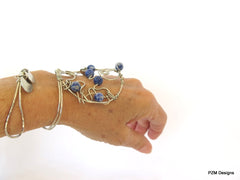 Blue Sodalite hand bracelet, Silver and gemstone hand cuff, modern boho chic bracelet - PZM Designs 