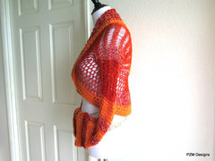 Lacy Orange and Red Shrug, Peplum Sweater Shrug - PZM Designs 