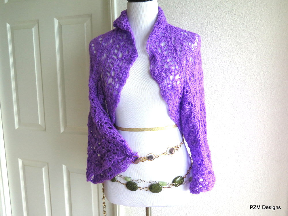 Lacy hand knit sweater shrug, gift for her - PZM Designs 