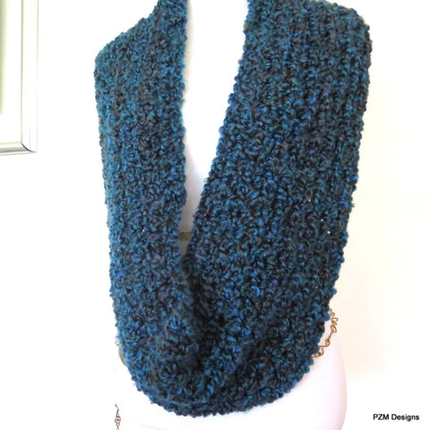 Thick Teal Crochet Infinity Scarf