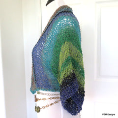 Hand Knit Summer Shrug, Multi Color Cotton and Silk Blend Sweater Shrug - PZM Designs 