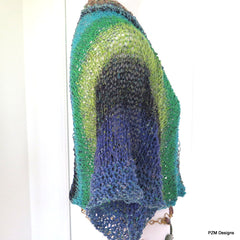 Hand Knit Summer Shrug, Multi Color Cotton and Silk Blend Sweater Shrug - PZM Designs 