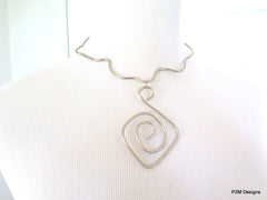 Silver Wire Choker, Artisan Metal Necklace - PZM Designs 
