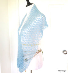 Light Blue Silk Mohair Infinity Scarf, Extra Large Silk Crochet Loop Scarf - PZM Designs 