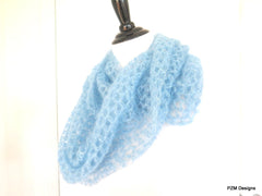 Light Blue Silk Mohair Infinity Scarf, Extra Large Silk Crochet Loop Scarf - PZM Designs 