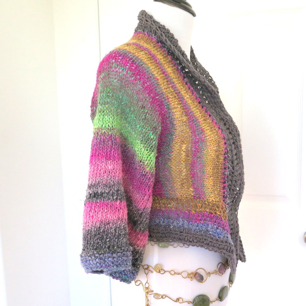 Luxury Hand Designs Wool Blend PZM Knit Colorful Shrug, Silk Sweater – Shrug