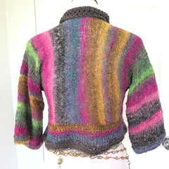Luxury Hand Knit Sweater Shrug, Colorful Silk Wool Blend Shrug - PZM Designs 