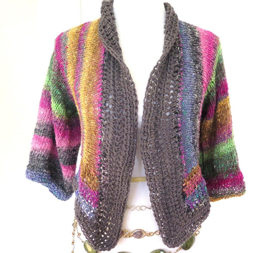 Luxury Hand Knit Sweater Shrug, Wool – Silk PZM Designs Blend Colorful Shrug