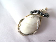 White Howlite Wire Wrapped Pendant, Gift for her - PZM Designs 