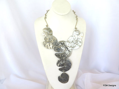 Large Hammered Silver Neck Piece, Artisan Crafted Statement Necklace
