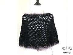 Short Black Crochet Circle Poncho
