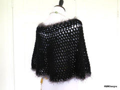 Short Black Crochet Circle Poncho