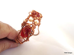 Copper and Gemstone Cuff, Wire Wrapped Boho Chic Cuff Bracelet - PZM Designs 