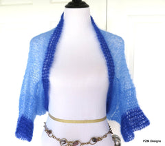 Blue Mohair Shrug, Two Tone Blue Silk Mohair Sweater, Gift for Her - PZM Designs 