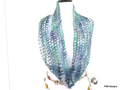 Blue Multi Color Silk Mohair Loop Scarf, Luxury Gift for Her - PZM Designs 