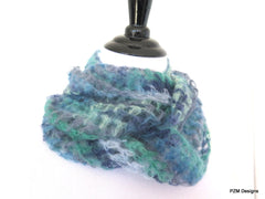 Blue Multi Color Silk Mohair Loop Scarf, Luxury Gift for Her - PZM Designs 
