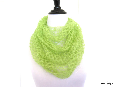 Lime Green Silk Mohair Infinity Scarf, Luxurious hand crochet cowl
