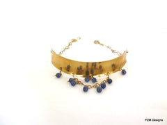 Gold Tribal Choker with Blue Quartz Beads, Gift for her - PZM Designs 