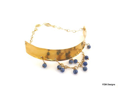 Gold Tribal Choker with Blue Quartz Beads, Gift for her - PZM Designs 