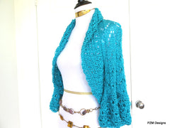 Turquoise Summer Shrug, Gift for her - PZM Designs 