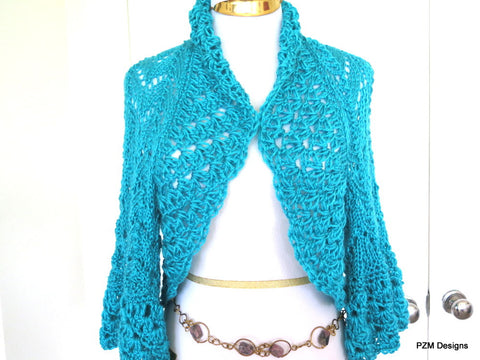 Large Turquoise Lace Shrug, Gift for Her