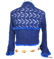 Blue Cotton Crochet Lace Sweater Shrug - PZM Designs 