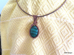 Malachite Woven Copper Pendant, Boho Chic Copper Necklace, Gift for Her - PZM Designs 