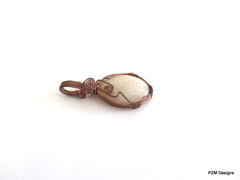 Peach Moonstone Pendant, Wire Wrapped Copper Pendant with Neck Wire - PZM Designs 