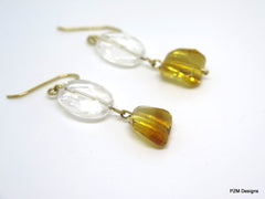 Gold Citrine Drop Earrings, Minimalist jewelry gift for her