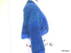Blue Crochet Sweater Shrug - PZM Designs 