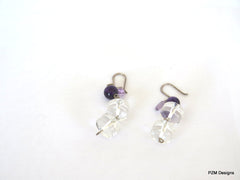 Amethyst and Quartz Crystal Handmade Drop Earrings, handmade jewelry