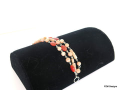 Peach Moonstone and Carnelian 3 Strand Bracelet, Gemstone Multi Strand Bracelet